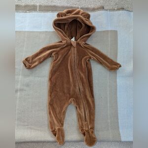 Kate Quinn Long Sleeve Bear Bunting Hoddie - Organic Cotton Velour - NB